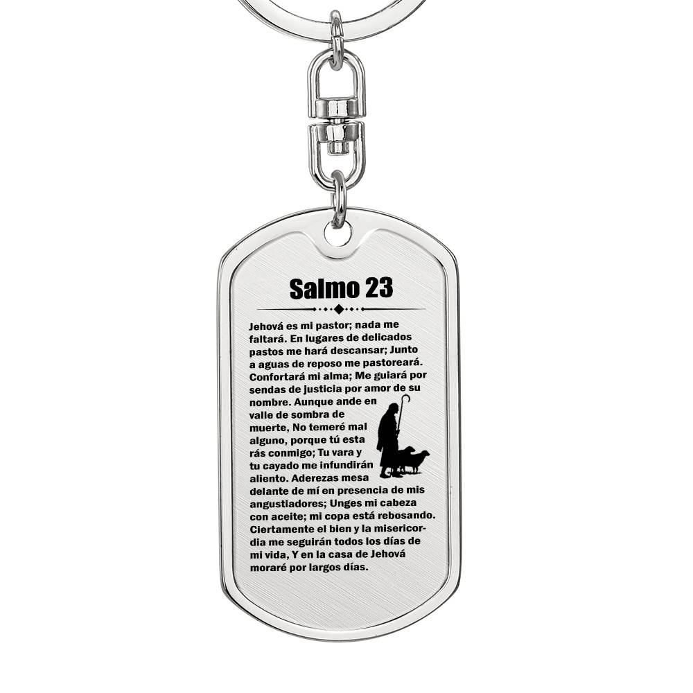 Psalm 23 Spanish Salmo 23 Bible Keychain Stainless Steel or 18k Gold Dog Tag-Express Your Love Gifts