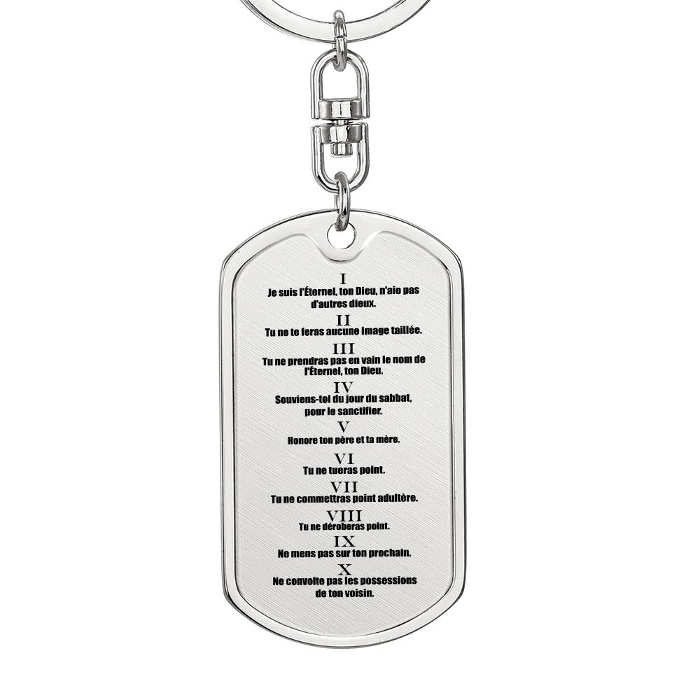 Ten Commandments French Dix Commandements Bible Keychain Stainless Steel or 18k Gold Dog Tag-Express Your Love Gifts