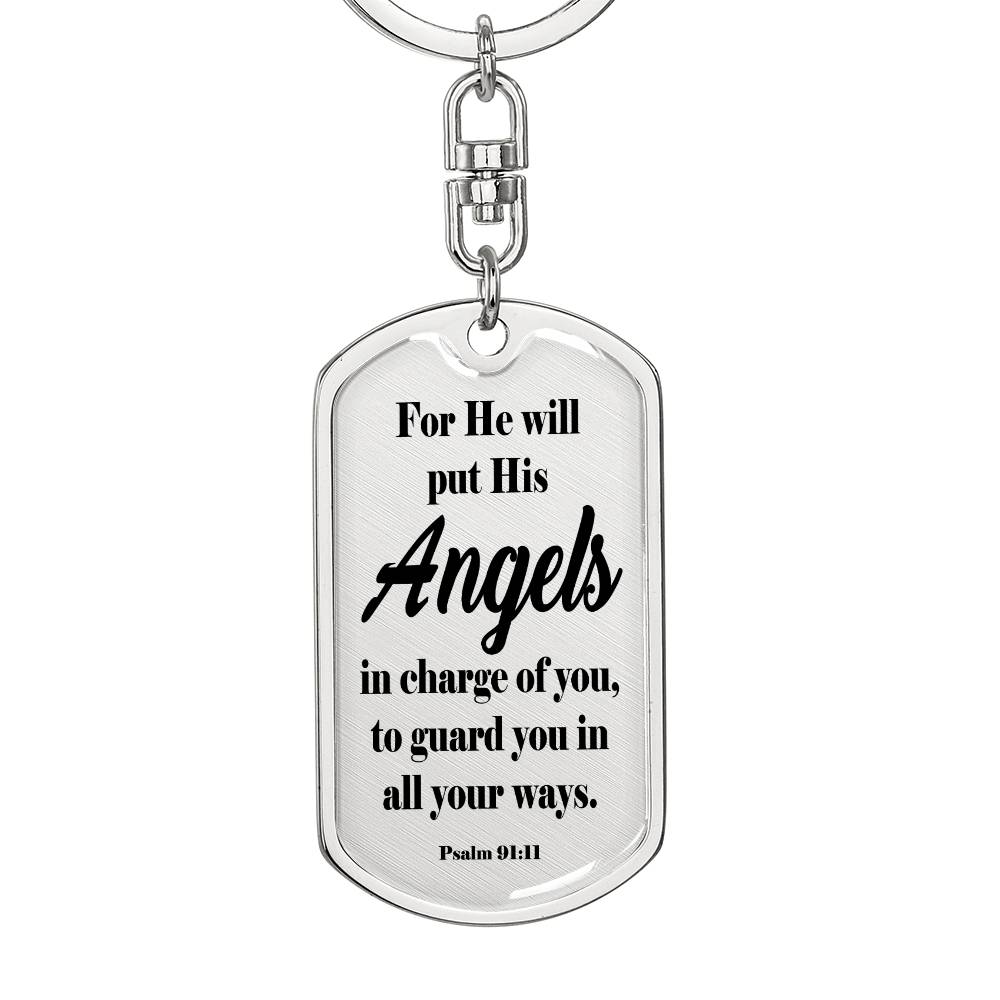 Angels Protect Psalm 91:11 Swivel Keychain Stainless Steel or 18k Gold Dog Tag-Express Your Love Gifts