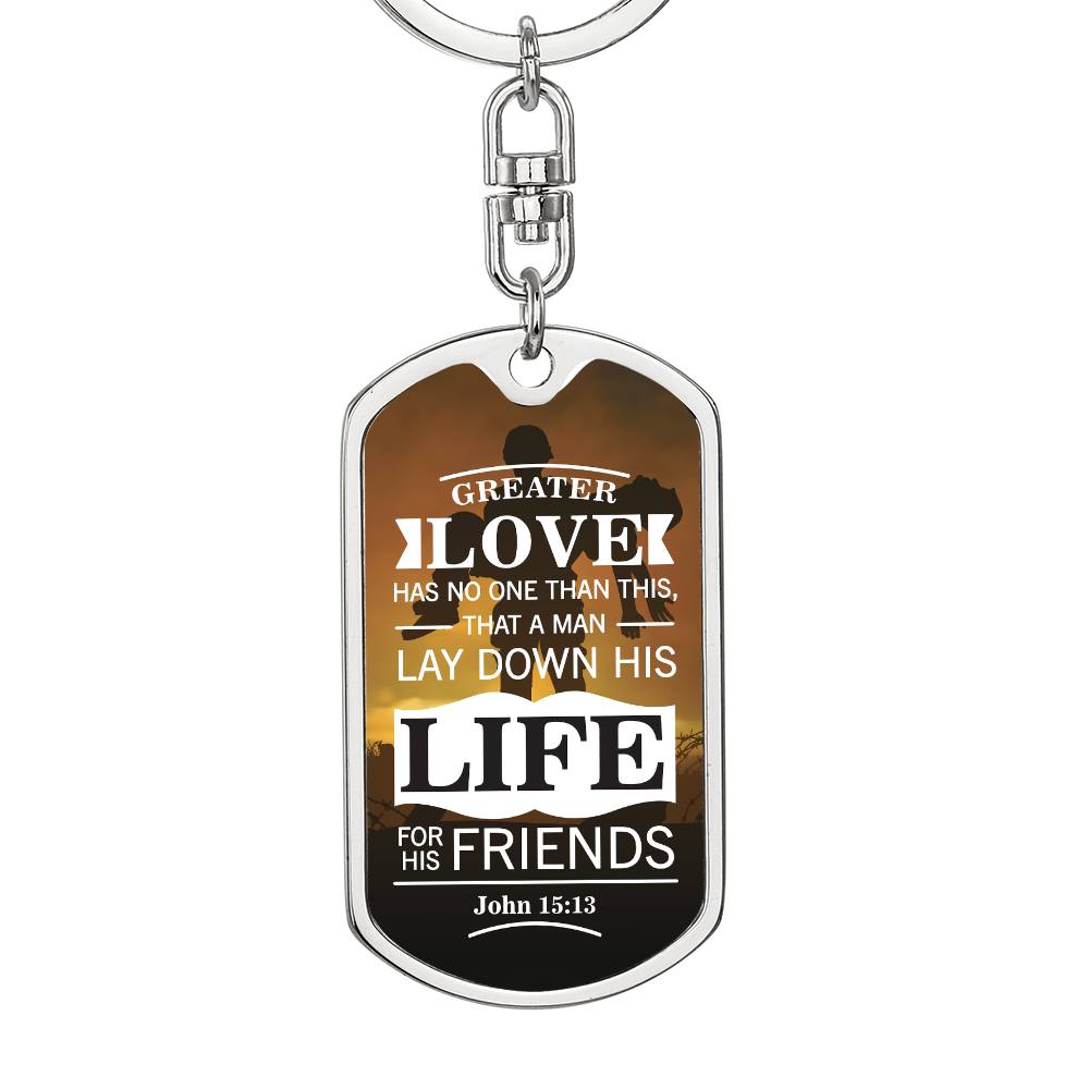 No Greater John 15:13 Soldier Keychain Stainless Steel or 18k Gold Dog Tag Keyring-Express Your Love Gifts