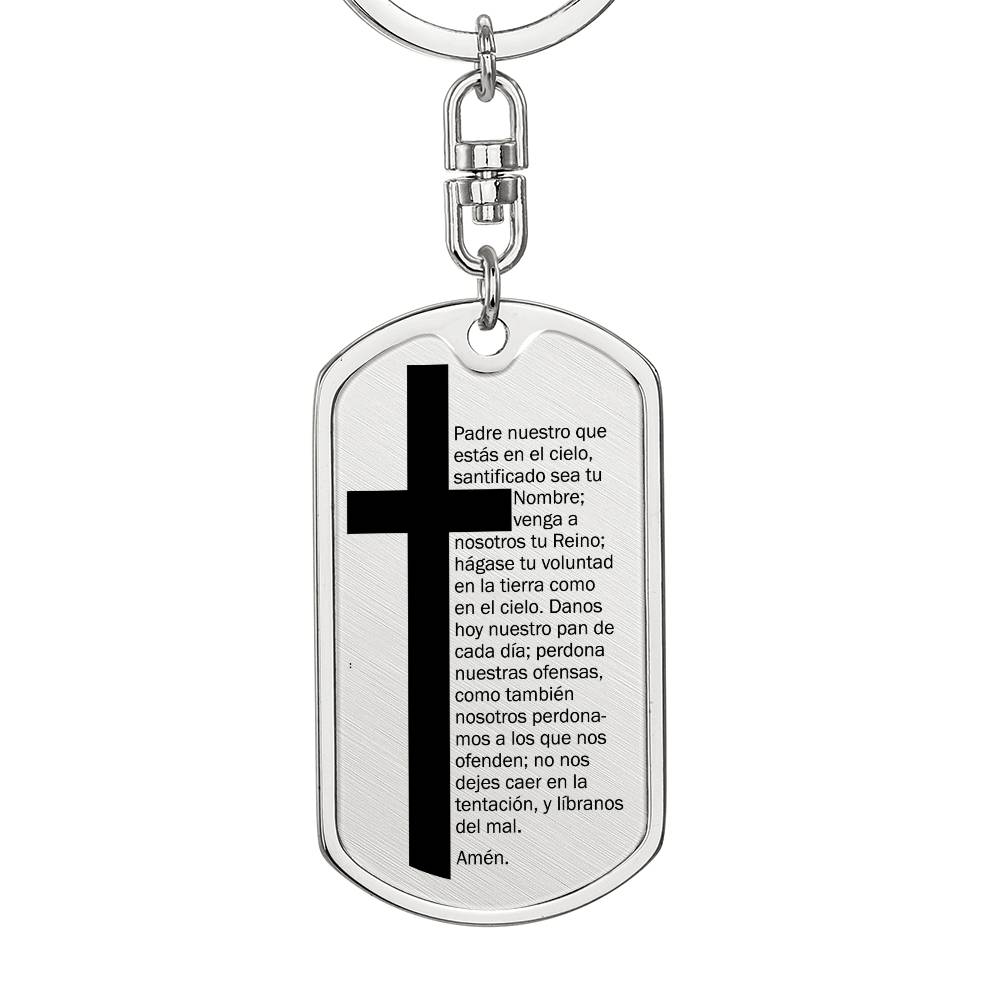 Lords Prayer Spanish Padre Nuestro Bible Keychain Stainless Steel or 18k Gold Dog Tag-Express Your Love Gifts
