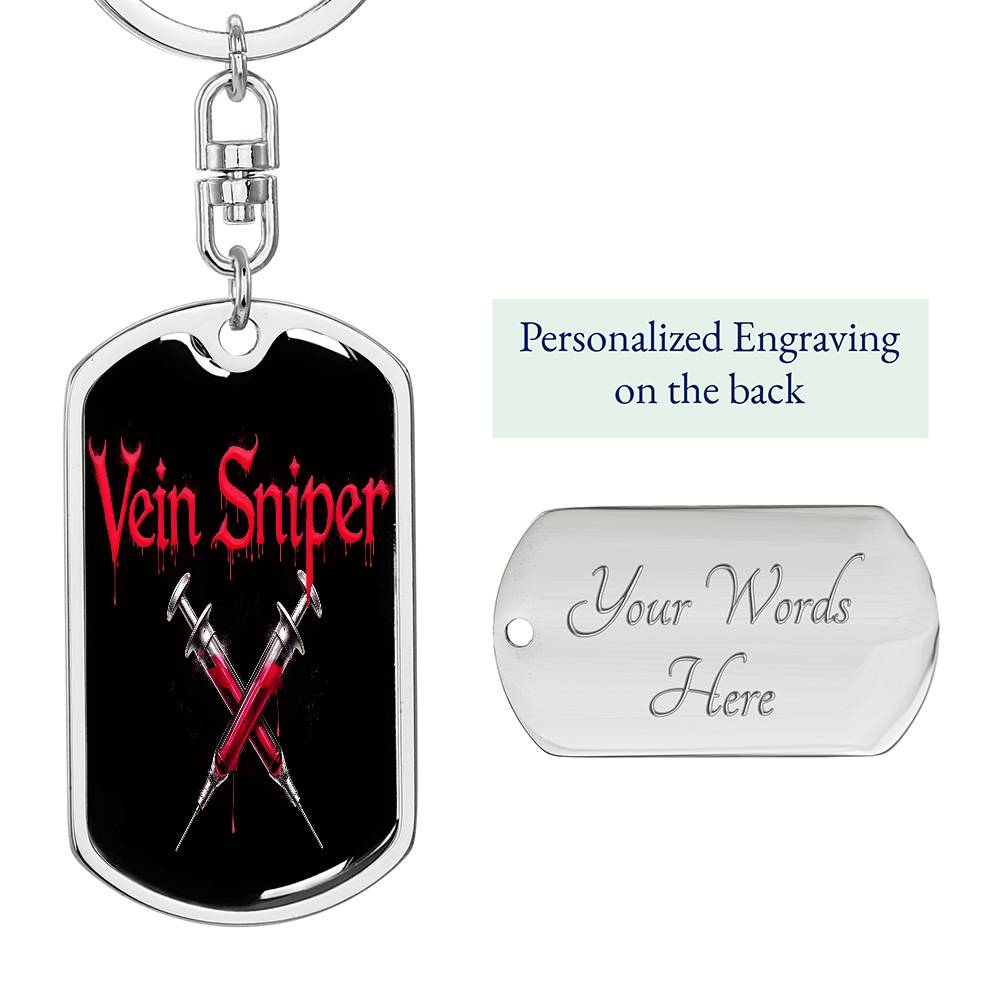 Vein Sniper Phlebotomist Swivel Keychain Stainless Steel or 18k Gold Dog Tag-Express Your Love Gifts
