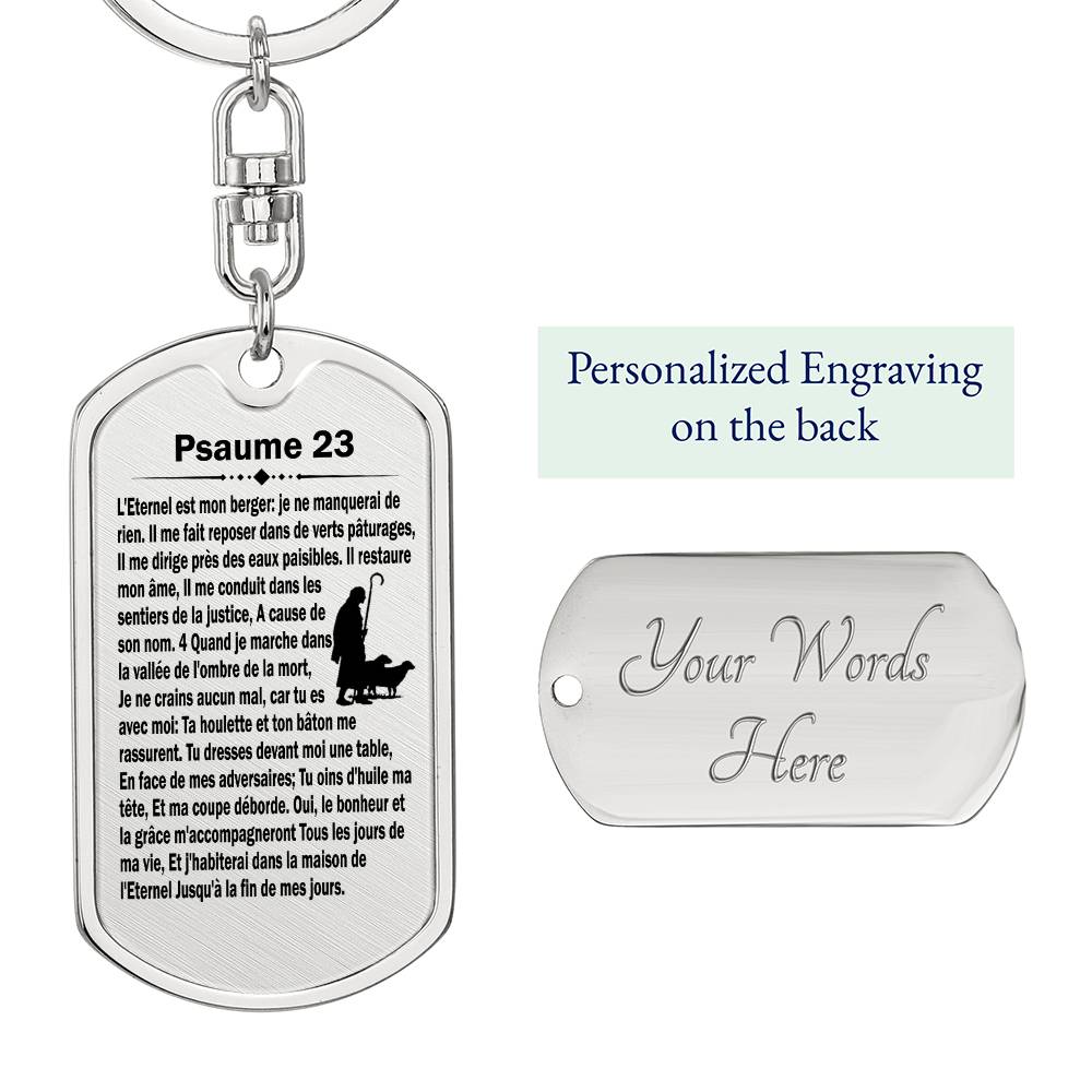 Psalm 23 French Psaume 23 Bible Keychain Stainless Steel or 18k Gold Dog Tag-Express Your Love Gifts