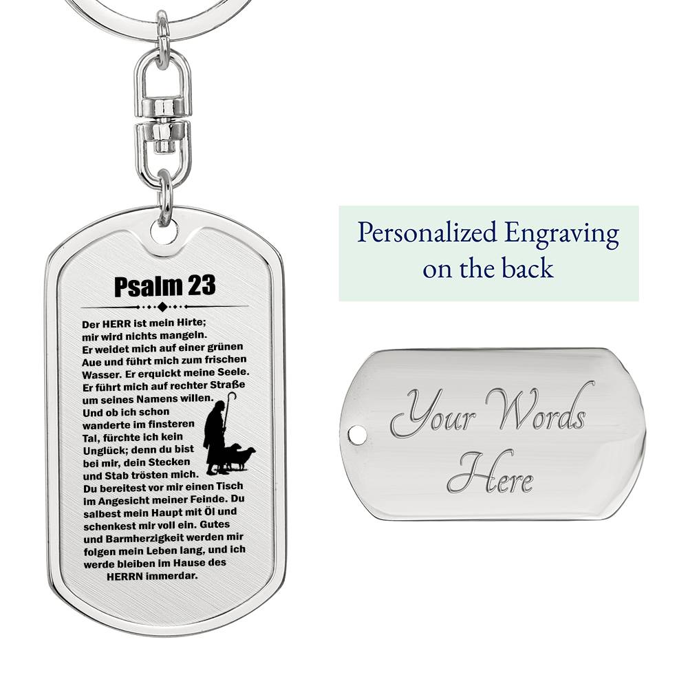 Psalm 23 German Bible Keychain Stainless Steel or 18k Gold Dog Tag-Express Your Love Gifts