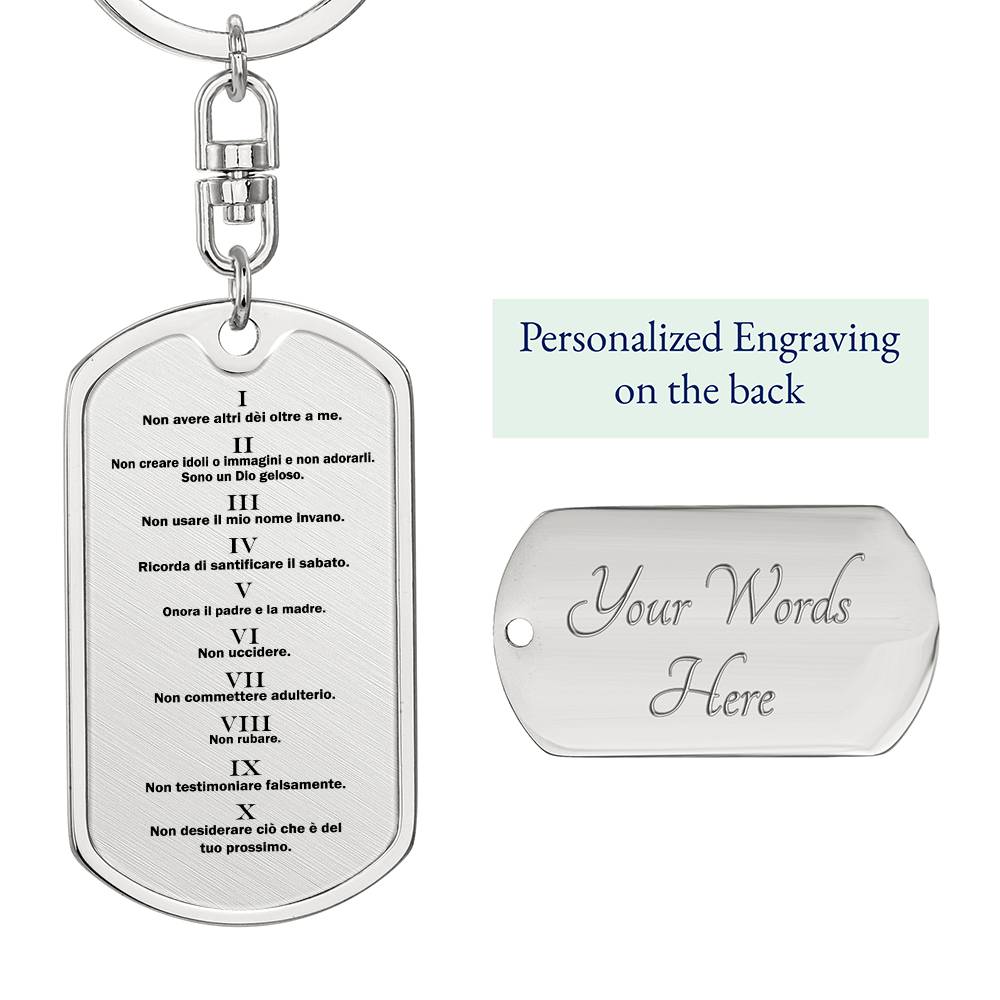 Ten Commandments Italian Dieci Comandamenti Bible Keychain Stainless Steel or 18k Gold Dog Tag-Express Your Love Gifts