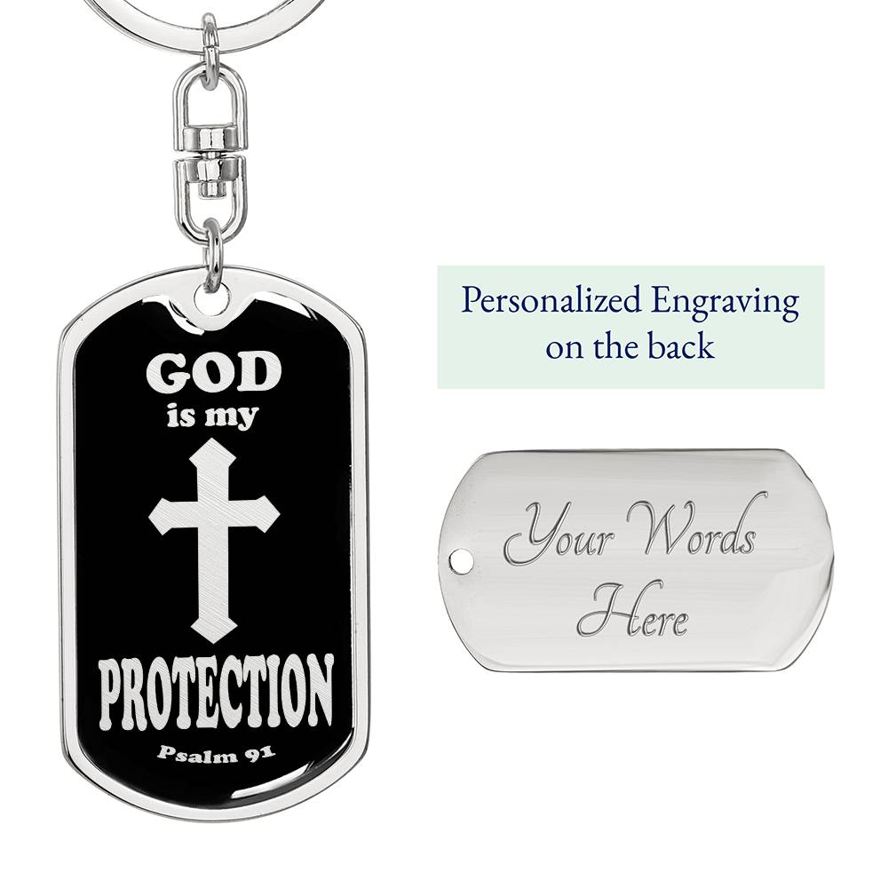 God is My Protection Psalm 91 Swivel Keychain Stainless Steel or 18k Gold Dog Tag-Express Your Love Gifts