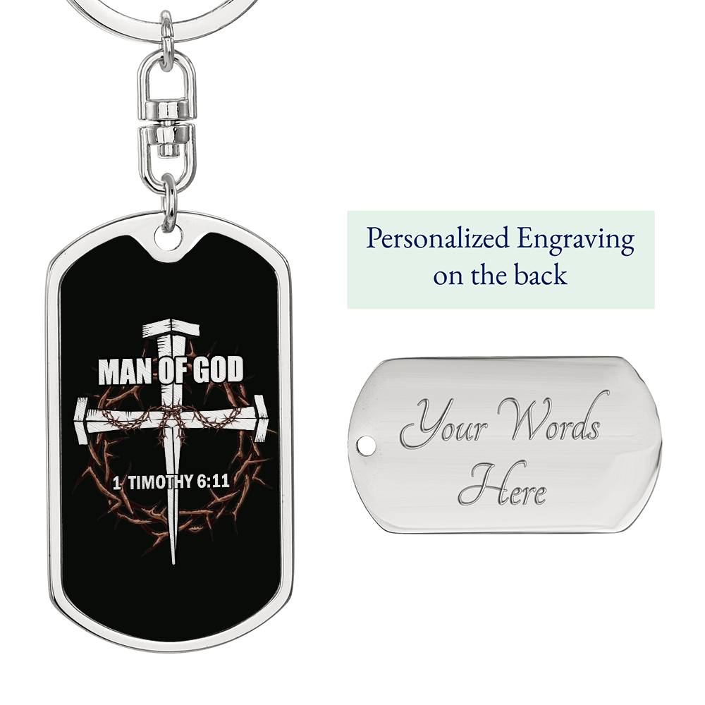 Man of God Cross Timothy Bible Keychain Stainless Steel or 18k Gold Dog Tag-Express Your Love Gifts