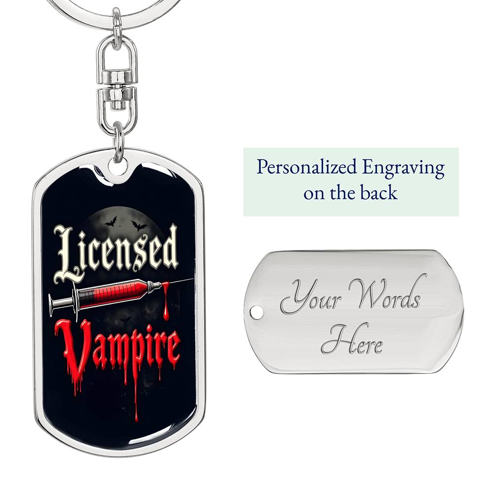 Licensed Vampire Phlebotomist Nurse Swivel Keychain Stainless Steel or 18k Gold Dog Tag-Express Your Love Gifts