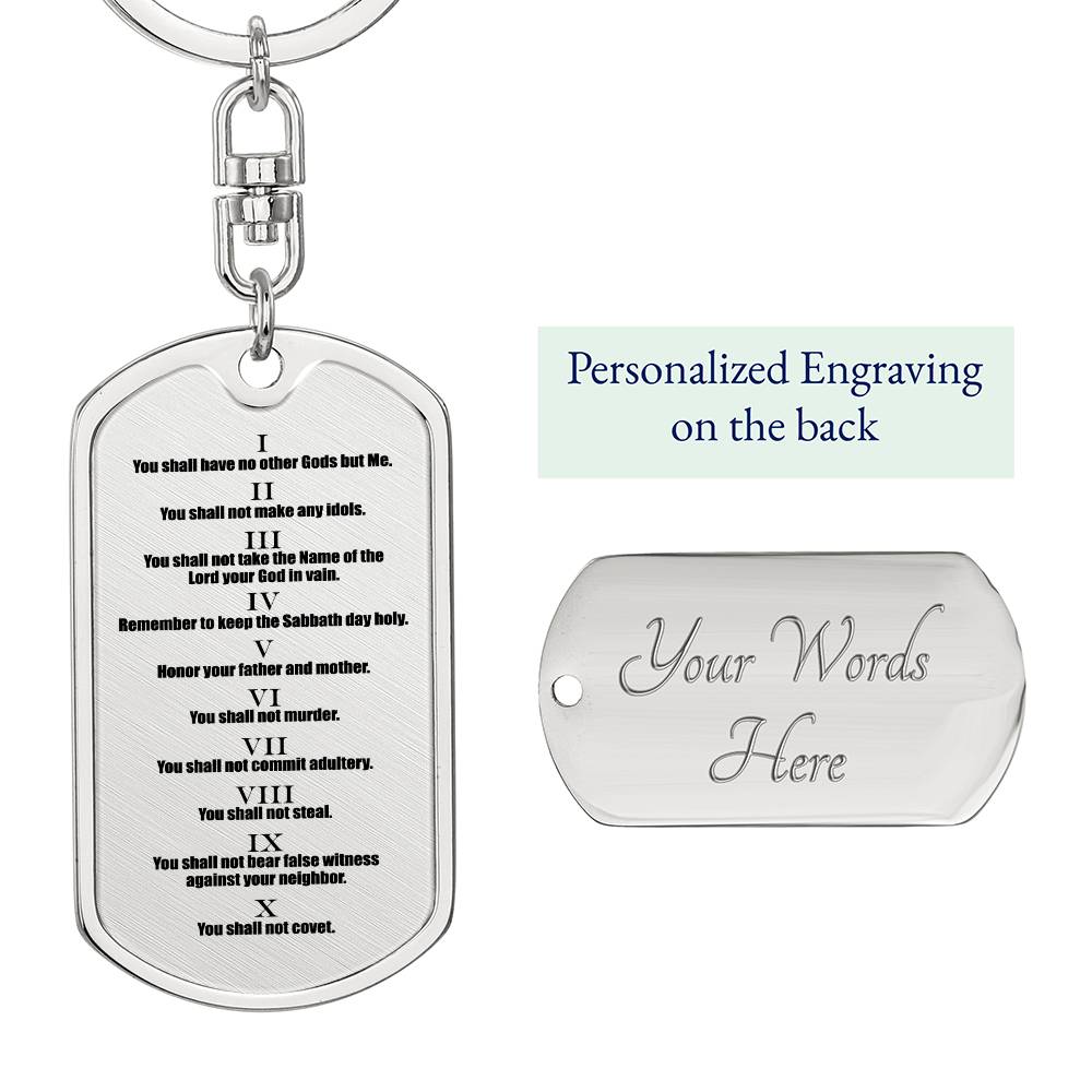 Ten Commandments English Bible Keychain Stainless Steel or 18k Gold Dog Tag-Express Your Love Gifts