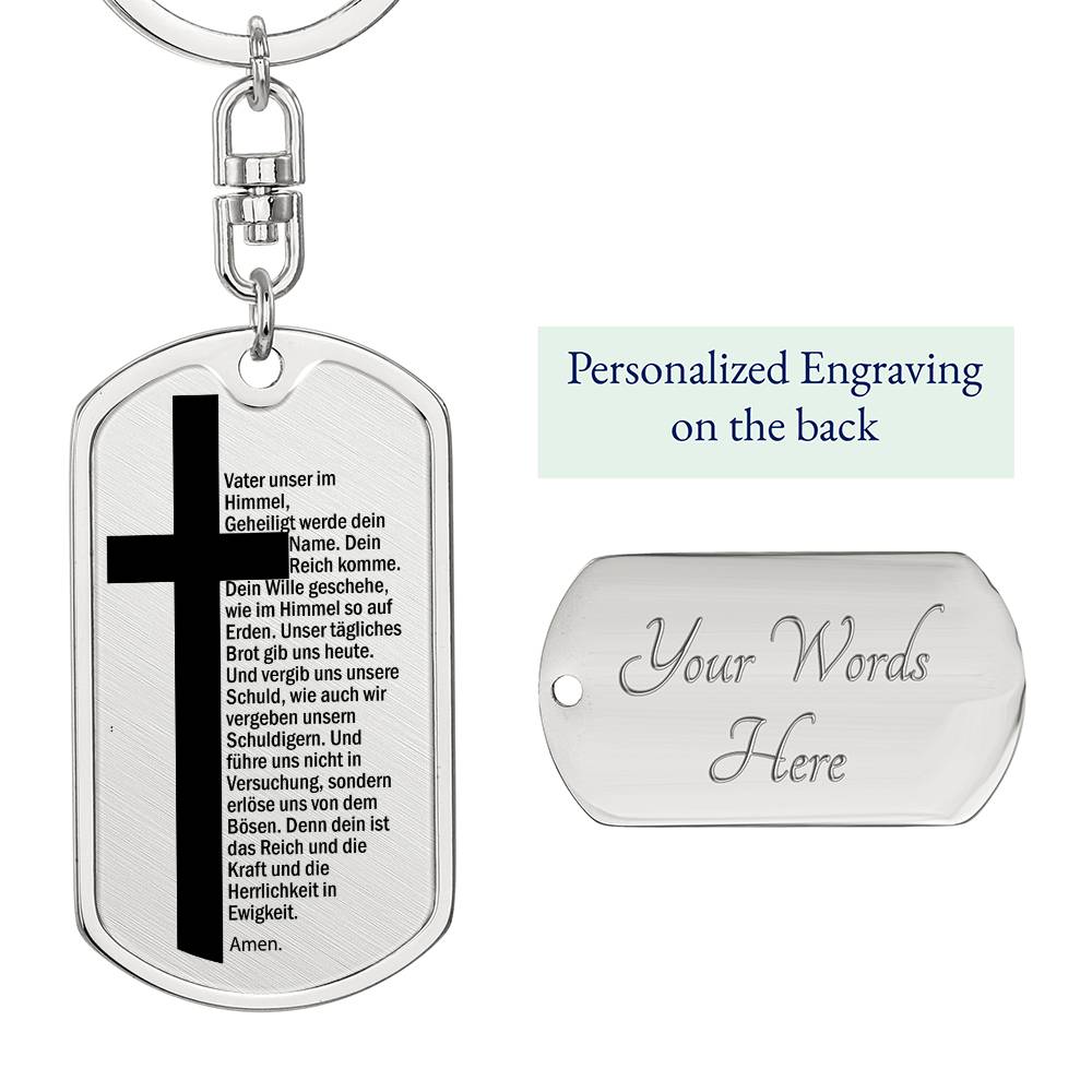 Lord's Prayer German Vater Unser Bible Keychain Stainless Steel or 18k Gold Dog Tag-Express Your Love Gifts