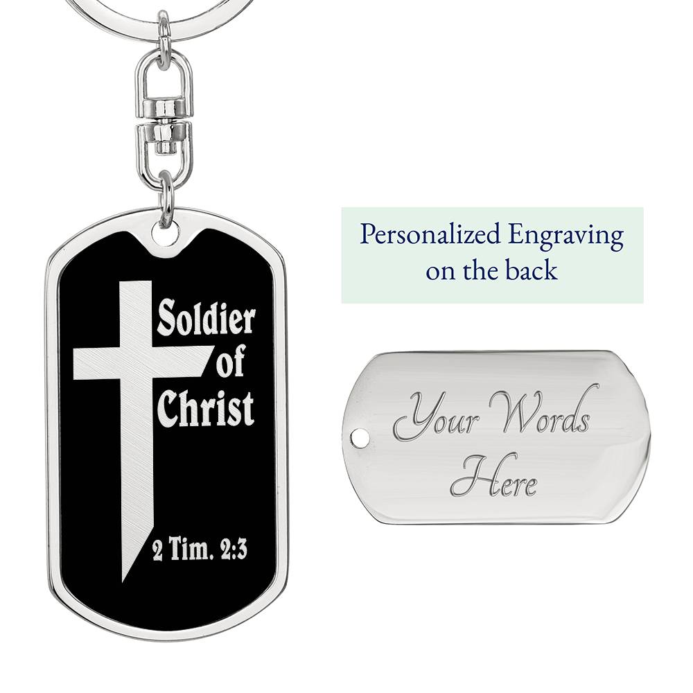 Soldier of Christ 2 Tim 2:3 Bible Keychain Stainless Steel or 18k Gold Dog Tag-Express Your Love Gifts