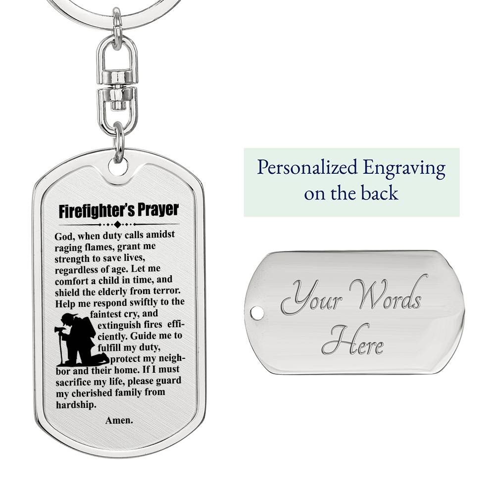 Firefighter's Prayer Bible Keychain Stainless Steel or 18k Gold Dog Tag-Express Your Love Gifts