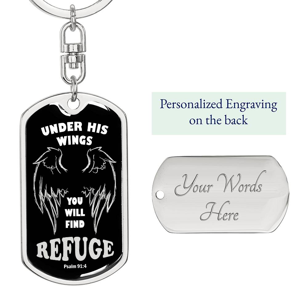 Psalm 91 Refuge Under His Wings Swivel Keychain Stainless Steel or 18k Gold Dog Tag-Express Your Love Gifts