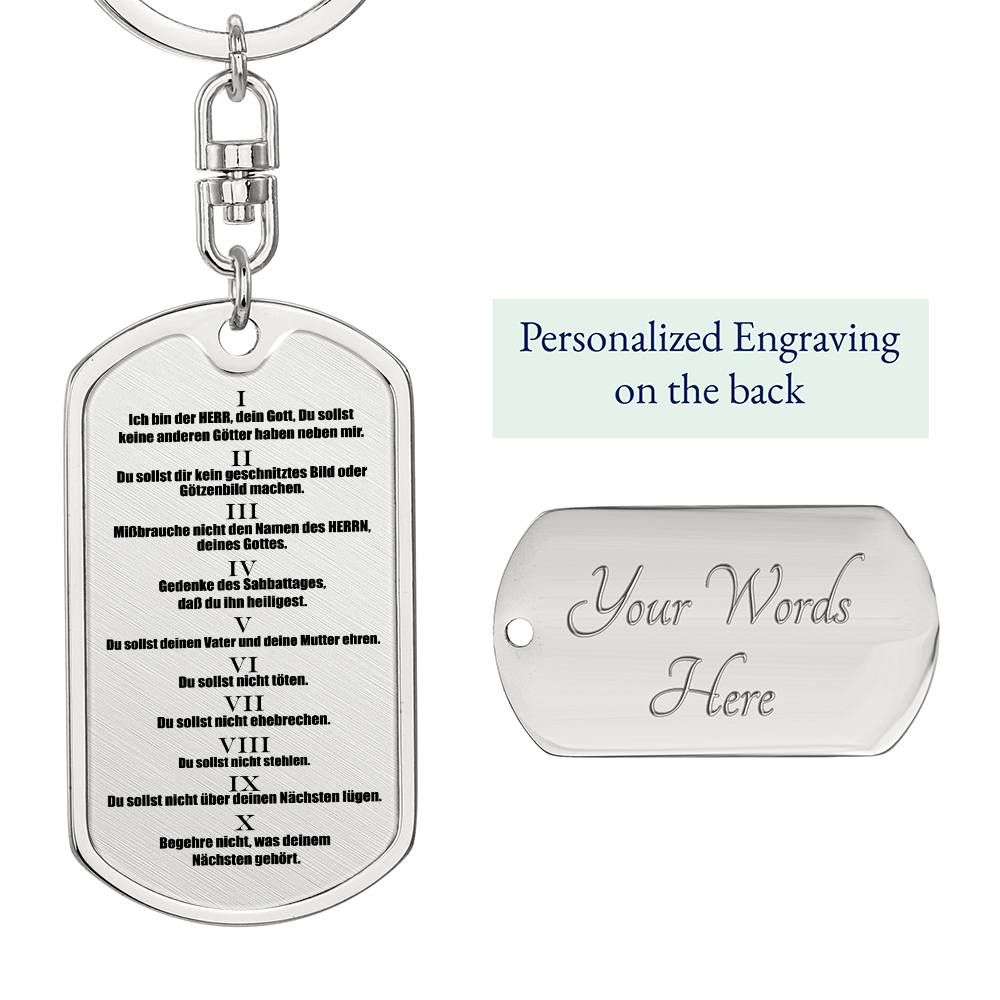 Ten Commandments German 10 Gebote Halskette Bible Keychain Stainless Steel or 18k Gold Dog Tag-Express Your Love Gifts