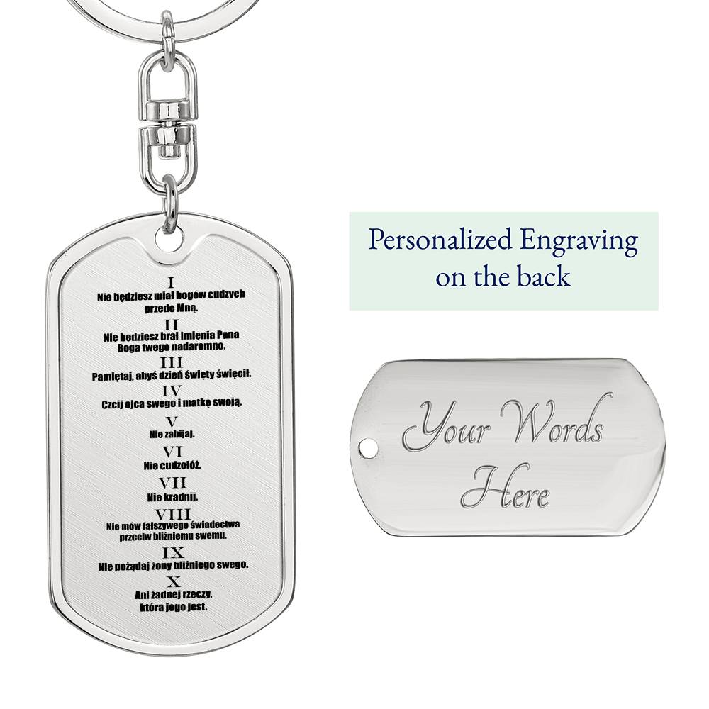 Ten Commandments Polish Przykazań Bożych Bible Keychain Stainless Steel or 18k Gold Dog Tag-Express Your Love Gifts