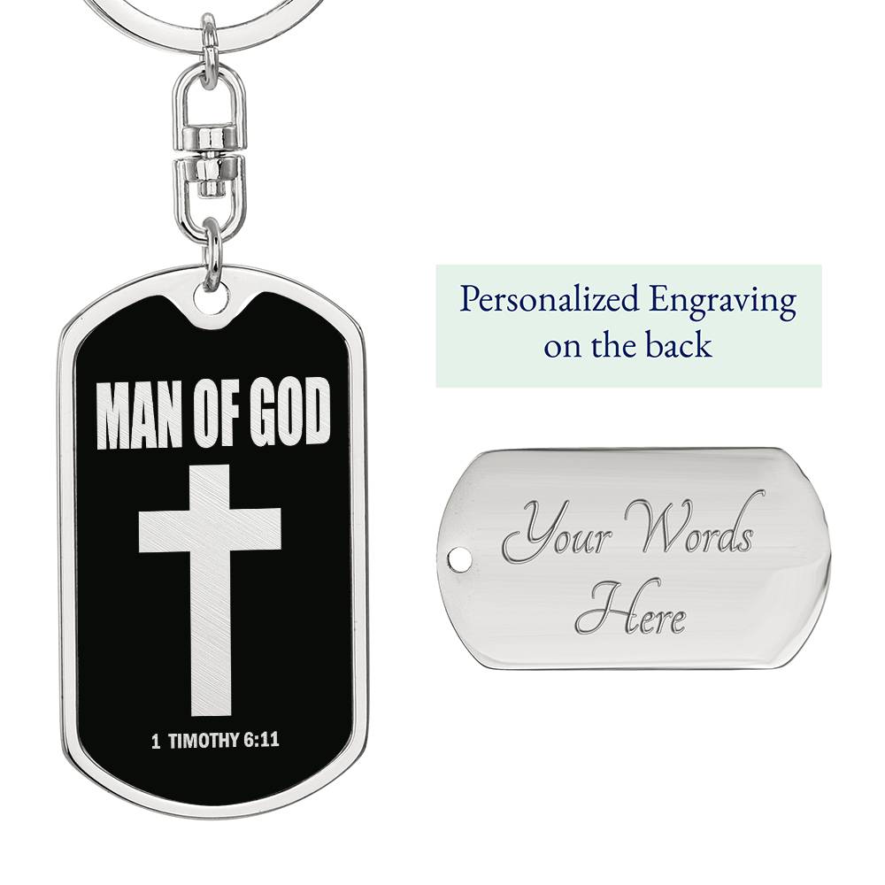 Man of God 1 Timothy 6 Bible Keychain Stainless Steel or 18k Gold Dog Tag-Express Your Love Gifts