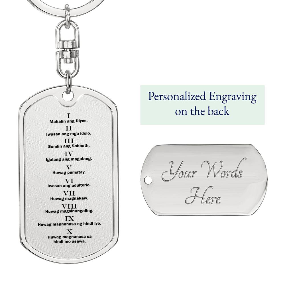 Ten Commandments Tagalog Sampung Utos Bible Keychain Stainless Steel or 18k Gold Dog Tag-Express Your Love Gifts