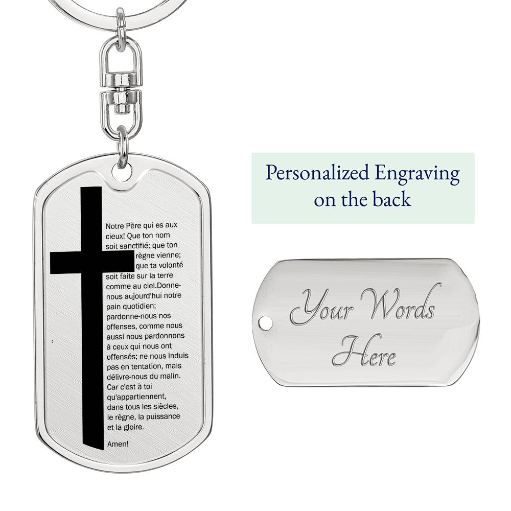 Lord's Prayer French Notre Père Bible Keychain Stainless Steel or 18k Gold Dog Tag-Express Your Love Gifts