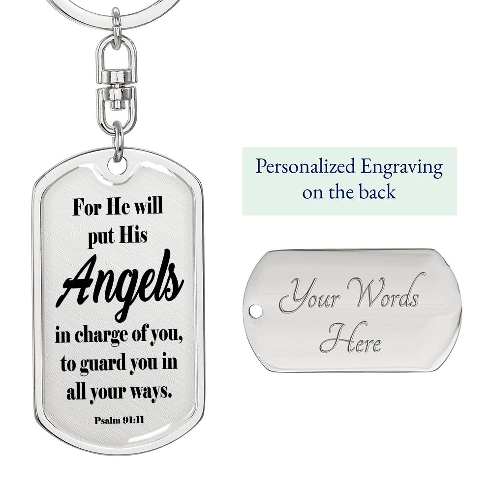 Angels Protect Psalm 91:11 Swivel Keychain Stainless Steel or 18k Gold Dog Tag-Express Your Love Gifts