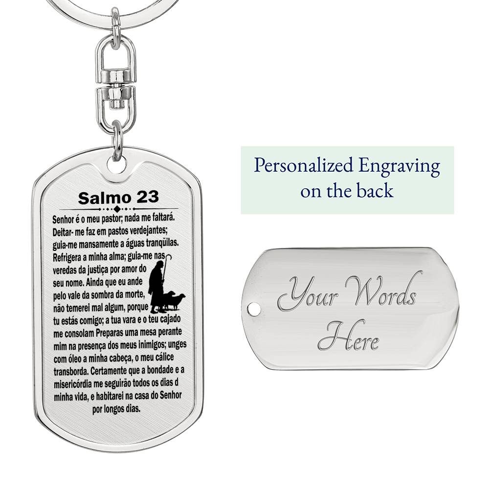Psalm 23 Portuguese Salmo 23 Bible Keychain Stainless Steel or 18k Gold Dog Tag-Express Your Love Gifts