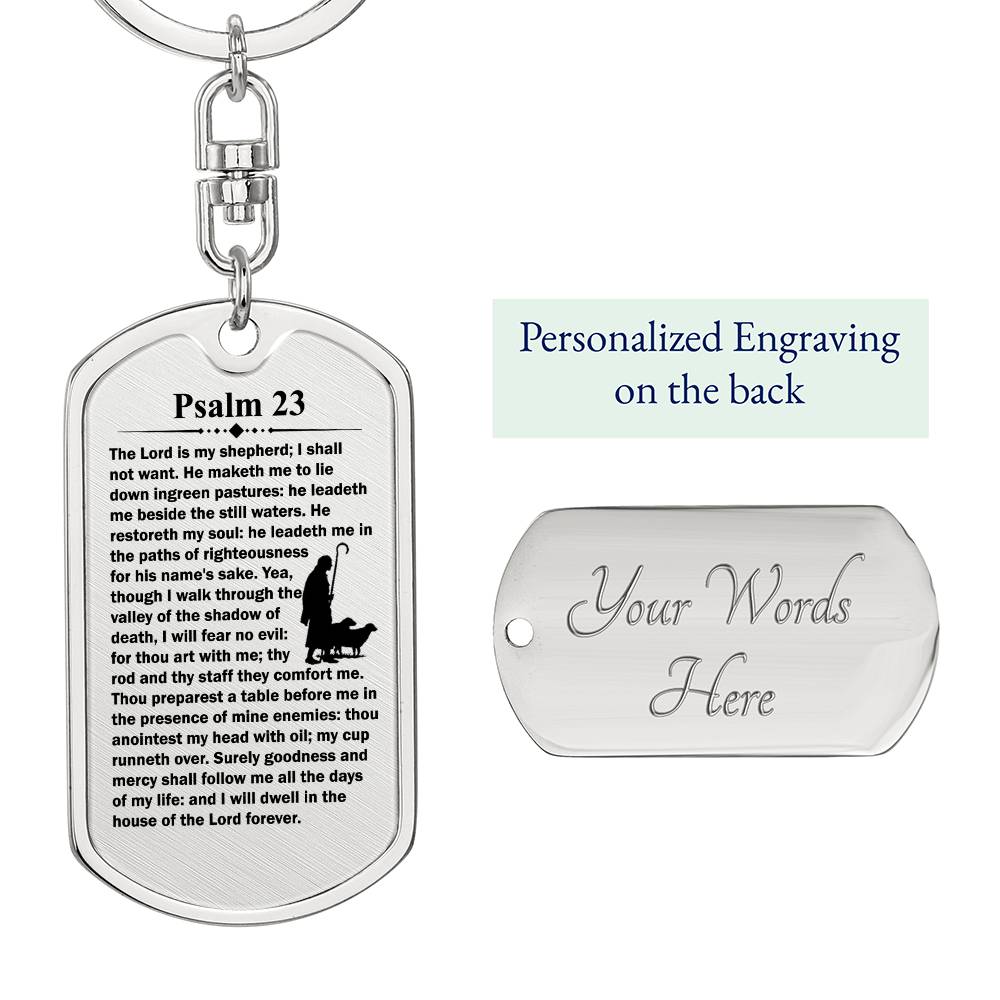 Psalm 23 English Bible Keychain Stainless Steel or 18k Gold Dog Tag-Express Your Love Gifts