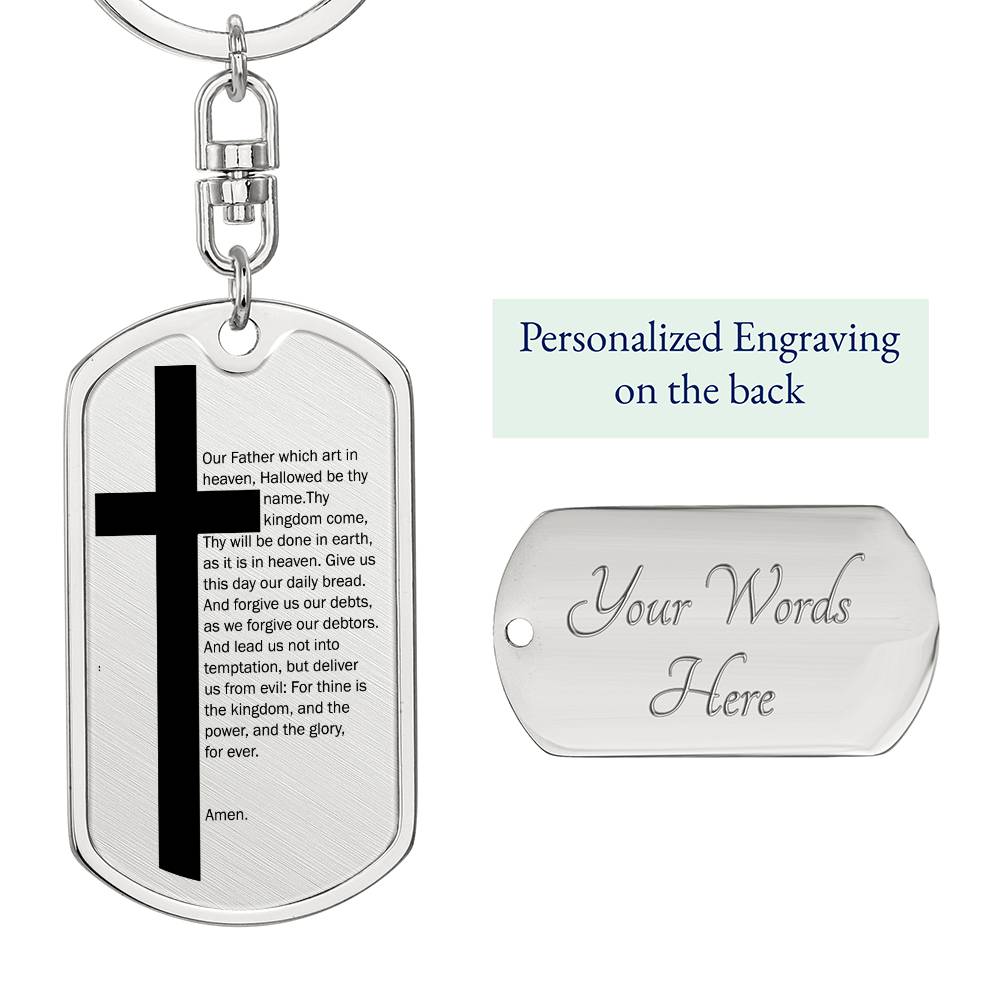 Lord's Prayer Bible Keychain Stainless Steel or 18k Gold Dog Tag-Express Your Love Gifts
