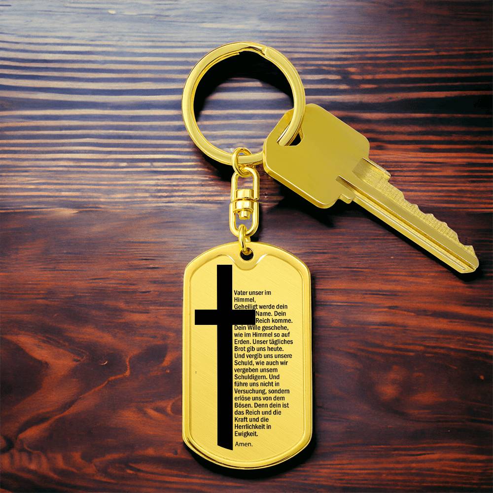 Lord's Prayer German Vater Unser Bible Keychain Stainless Steel or 18k Gold Dog Tag-Express Your Love Gifts