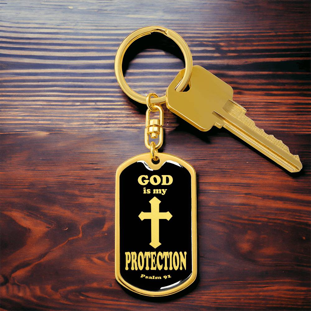 God is My Protection Psalm 91 Swivel Keychain Stainless Steel or 18k Gold Dog Tag-Express Your Love Gifts