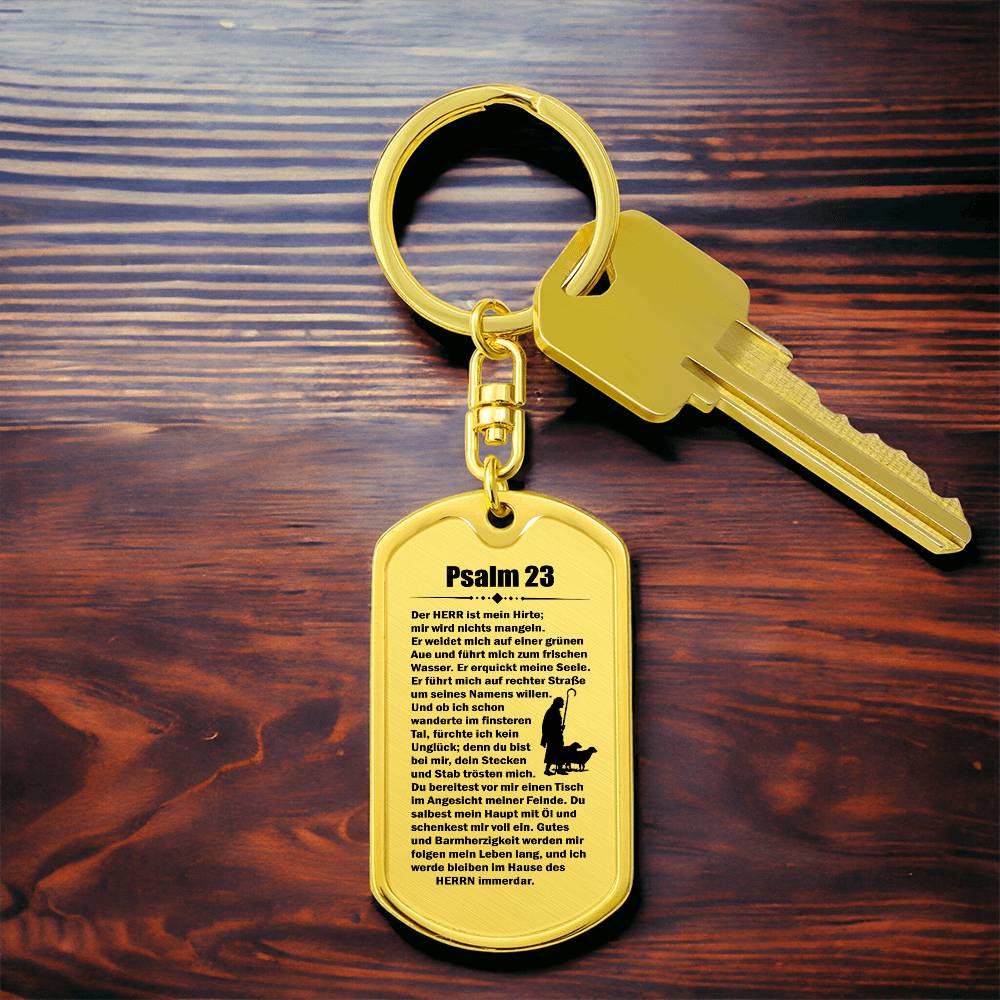 Psalm 23 German Bible Keychain Stainless Steel or 18k Gold Dog Tag-Express Your Love Gifts
