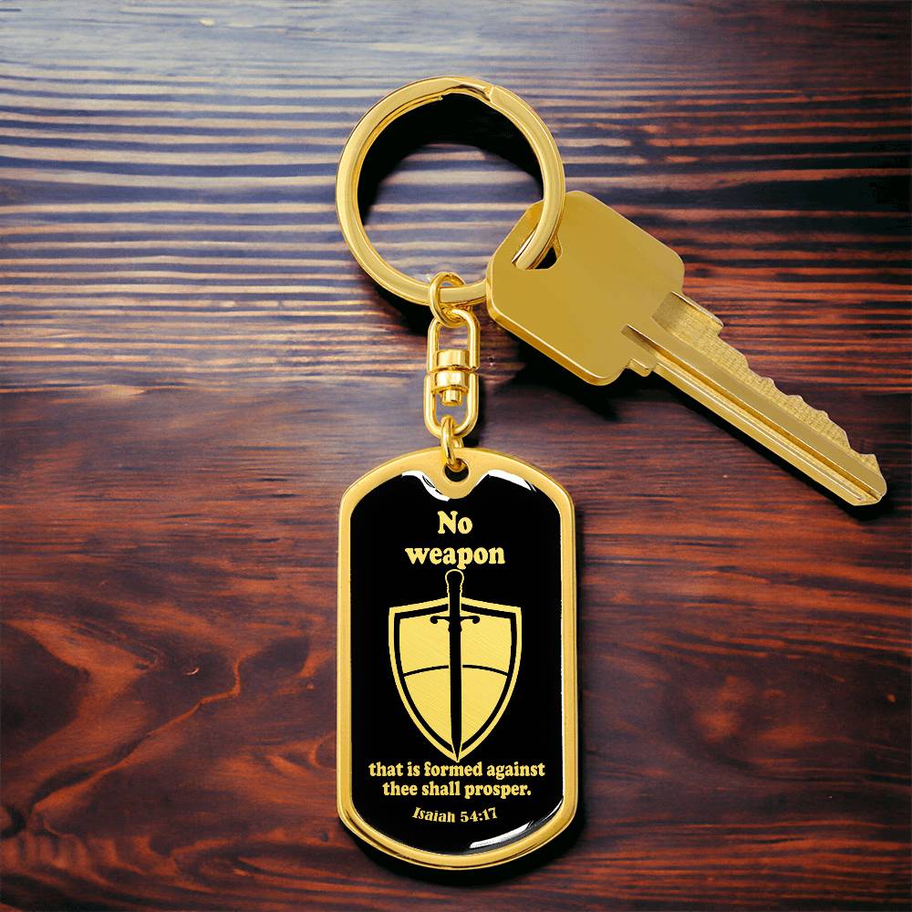Isaiah 54:17 No Weapon Necklace Swivel Keychain Stainless Steel or 18k Gold Dog Tag-Express Your Love Gifts