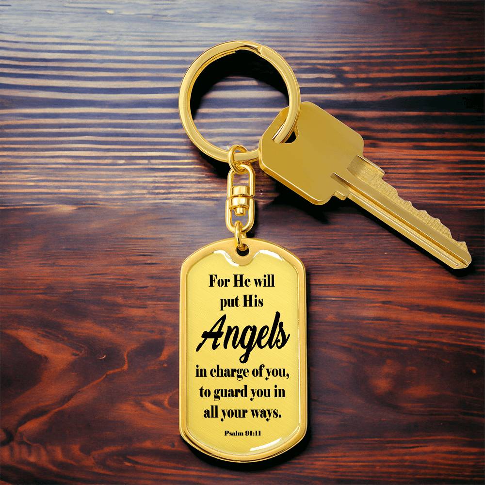 Angels Protect Psalm 91:11 Swivel Keychain Stainless Steel or 18k Gold Dog Tag-Express Your Love Gifts