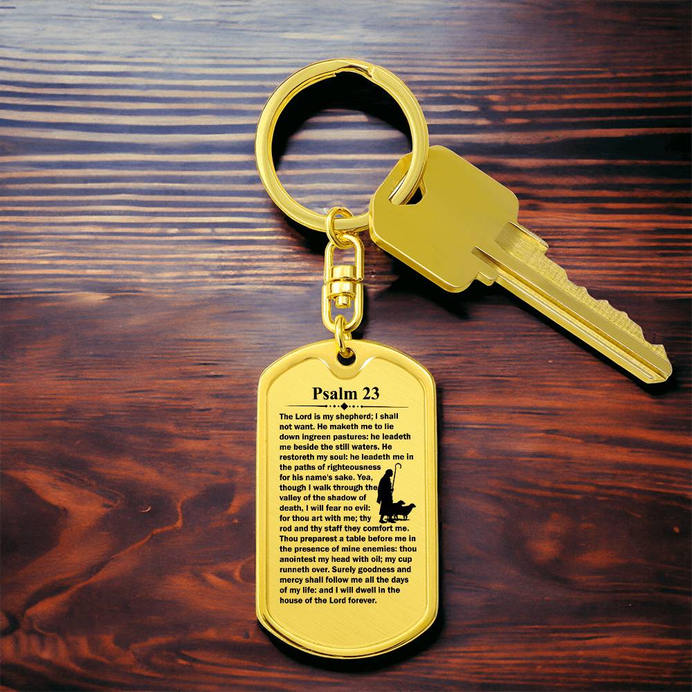 Psalm 23 English Bible Keychain Stainless Steel or 18k Gold Dog Tag-Express Your Love Gifts