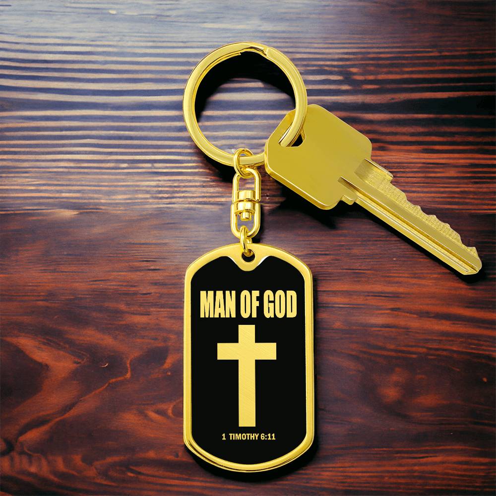 Man of God 1 Timothy 6 Bible Keychain Stainless Steel or 18k Gold Dog Tag-Express Your Love Gifts