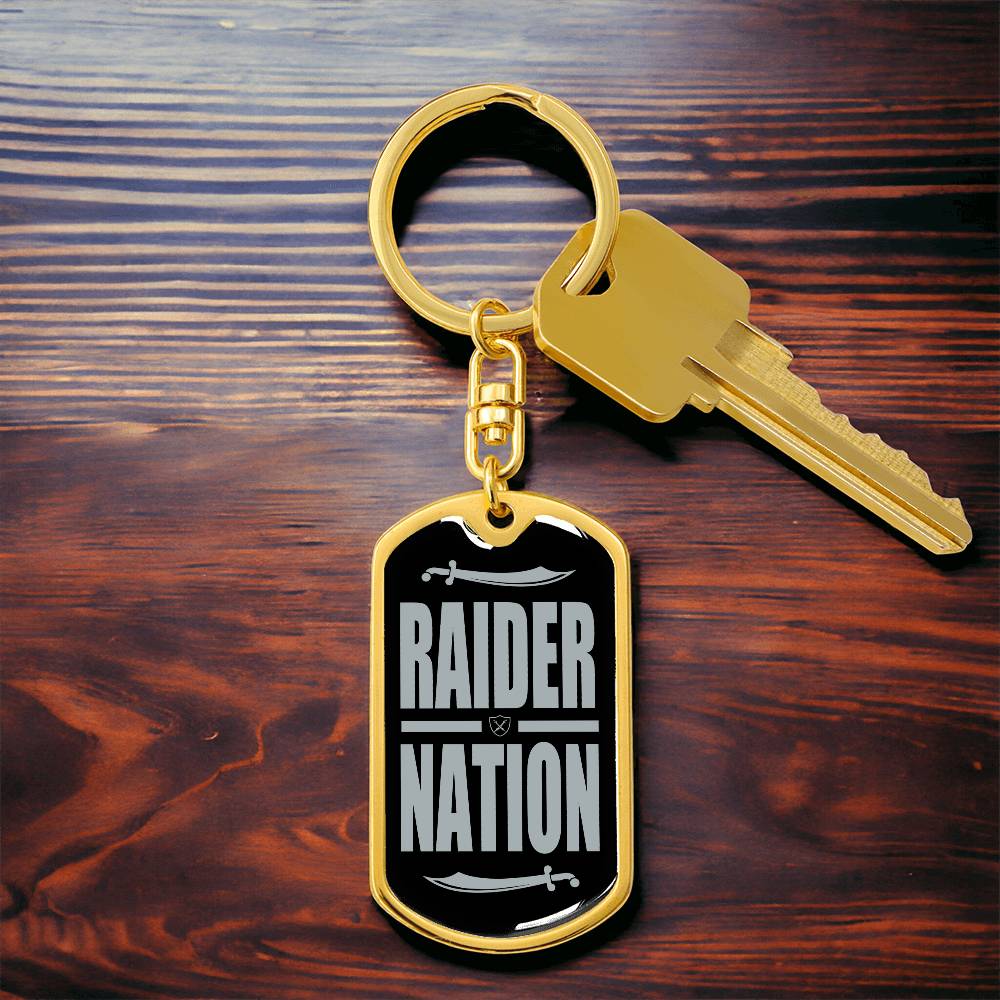 Raider Football Fan Swivel Keychain Stainless Steel or 18k Gold Dog Tag-Express Your Love Gifts