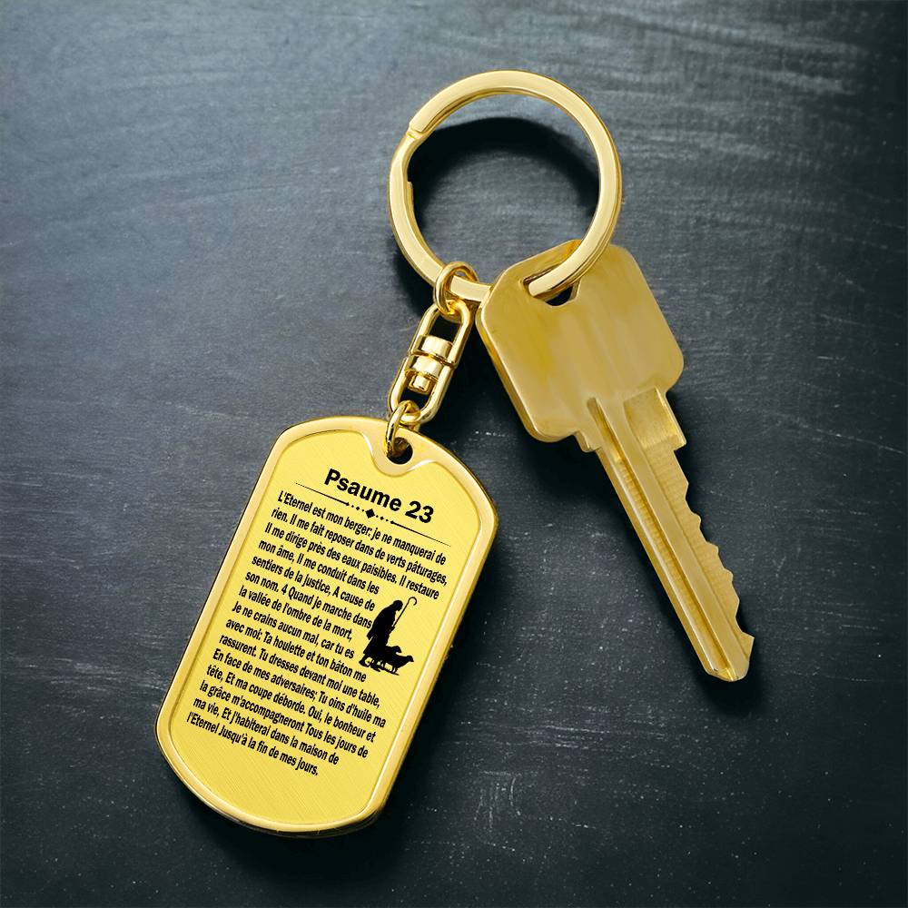 Psalm 23 French Psaume 23 Bible Keychain Stainless Steel or 18k Gold Dog Tag-Express Your Love Gifts