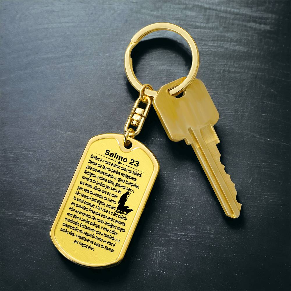 Psalm 23 Portuguese Salmo 23 Bible Keychain Stainless Steel or 18k Gold Dog Tag-Express Your Love Gifts