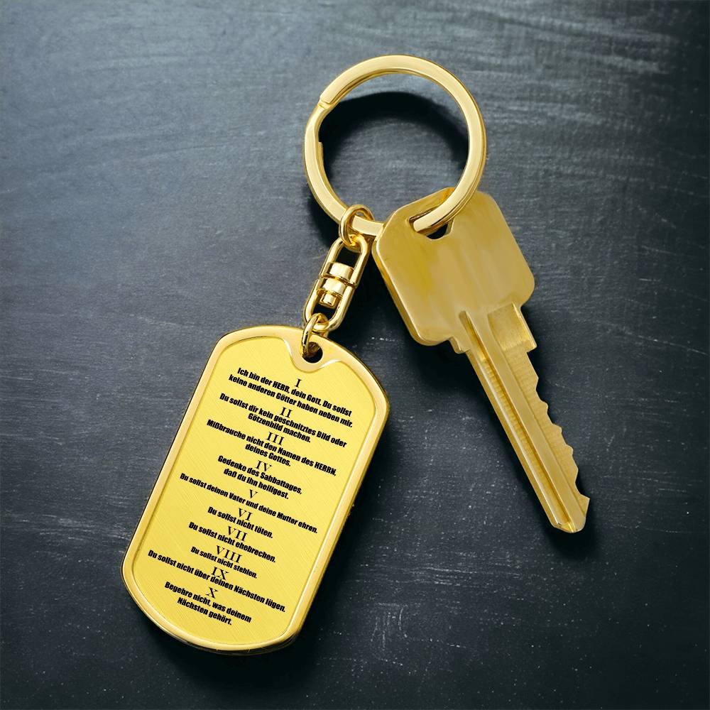Ten Commandments German 10 Gebote Halskette Bible Keychain Stainless Steel or 18k Gold Dog Tag-Express Your Love Gifts