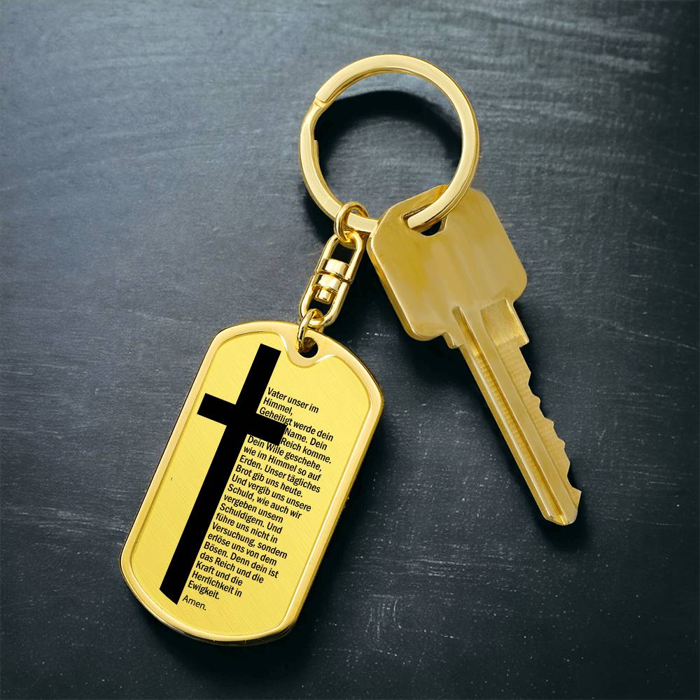 Lord's Prayer German Vater Unser Bible Keychain Stainless Steel or 18k Gold Dog Tag-Express Your Love Gifts