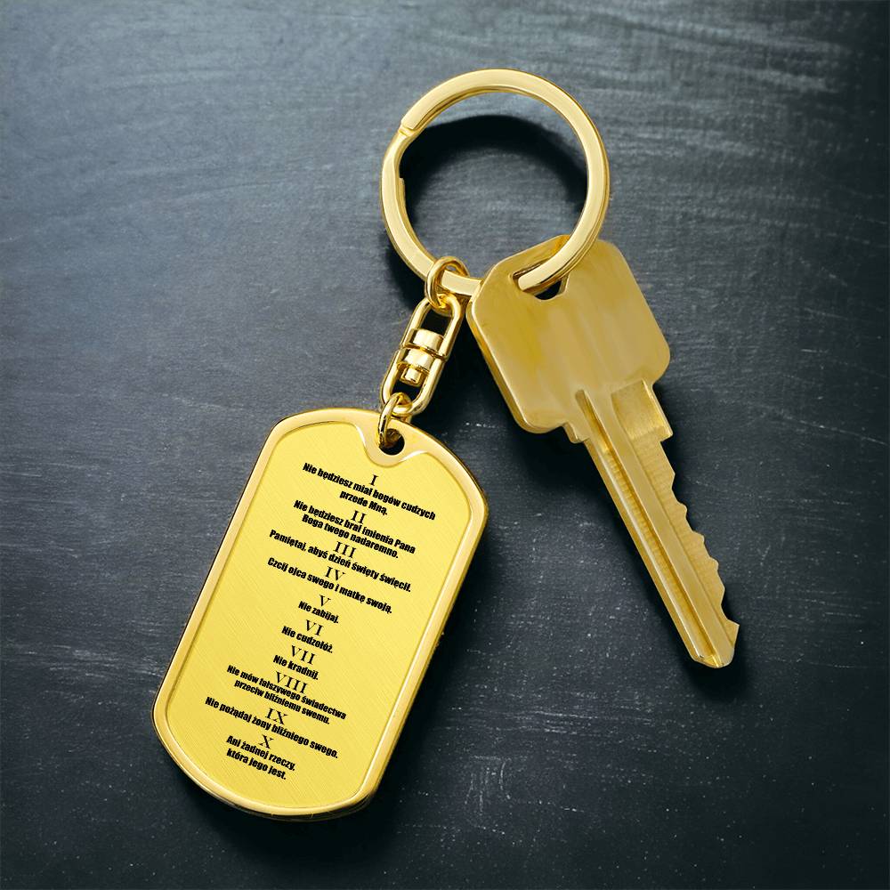 Ten Commandments Polish Przykazań Bożych Bible Keychain Stainless Steel or 18k Gold Dog Tag-Express Your Love Gifts