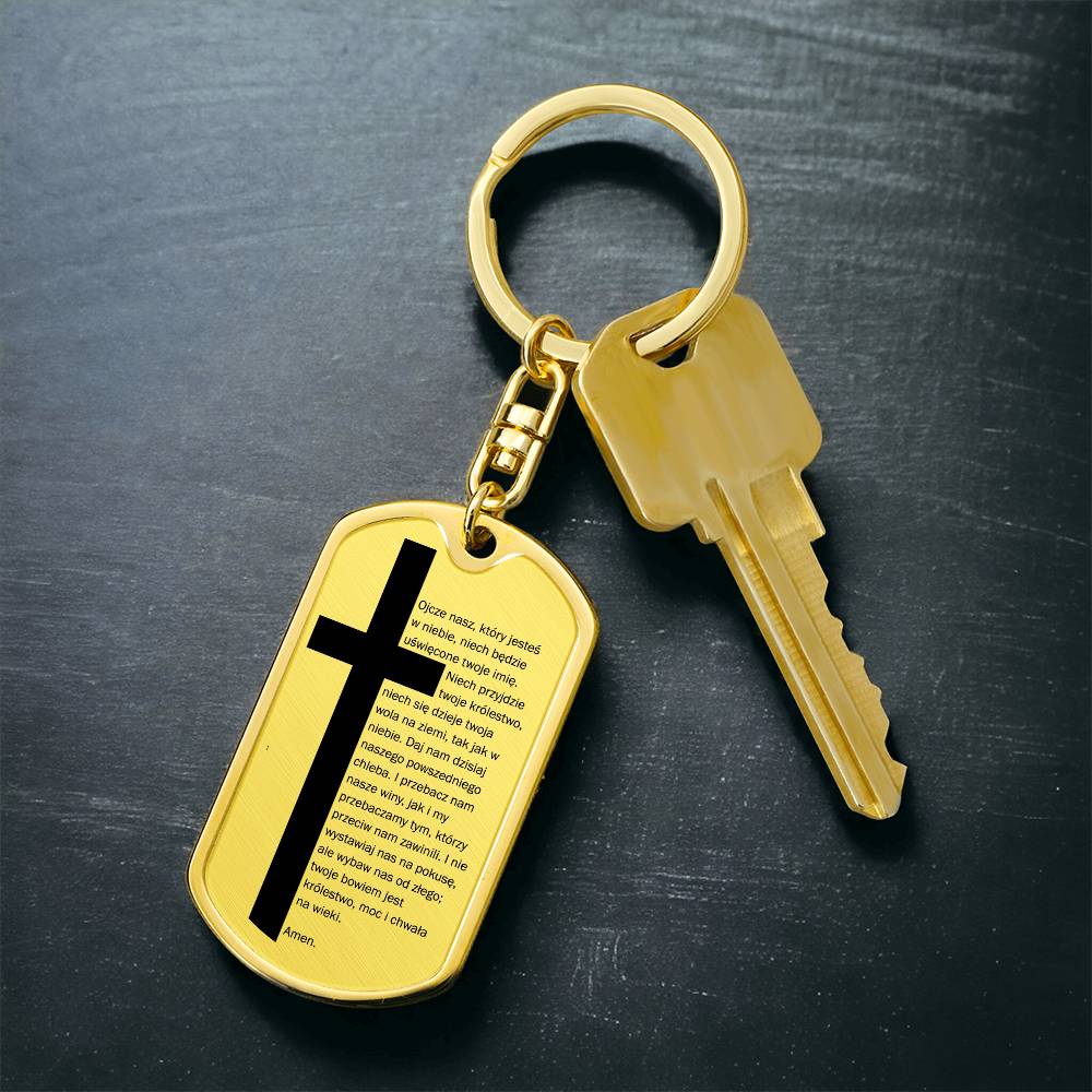 Lords Prayer Polish Ojcze Nasz Bible Keychain Stainless Steel or 18k Gold Dog Tag-Express Your Love Gifts