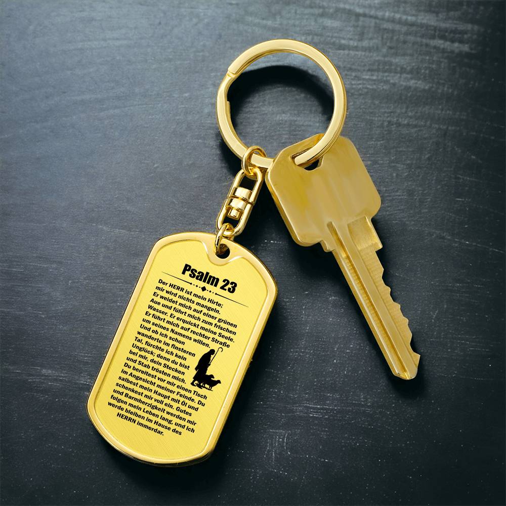 Psalm 23 German Bible Keychain Stainless Steel or 18k Gold Dog Tag-Express Your Love Gifts