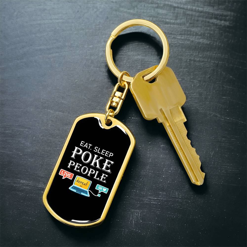 Eat Sleep Poke People Nurse Swivel Keychain Stainless Steel or 18k Gold Dog Tag-Express Your Love Gifts