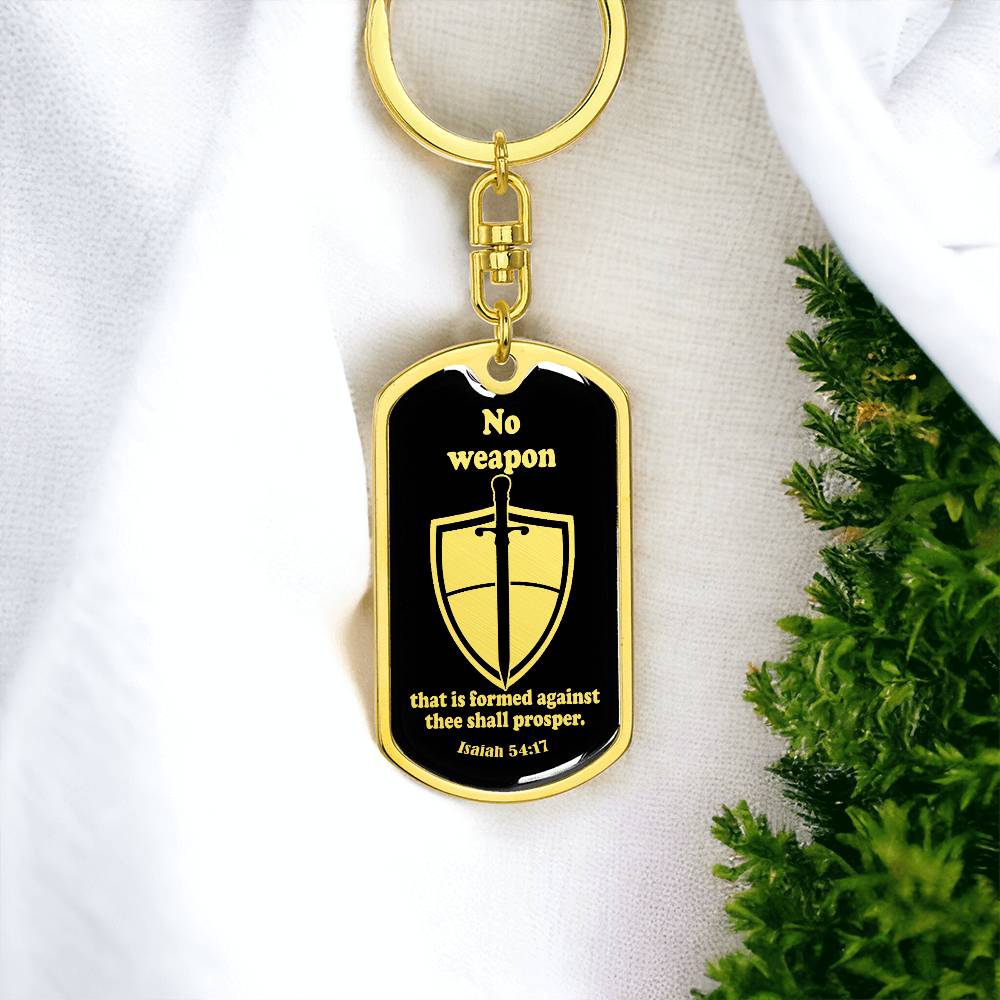 Isaiah 54:17 No Weapon Necklace Swivel Keychain Stainless Steel or 18k Gold Dog Tag-Express Your Love Gifts