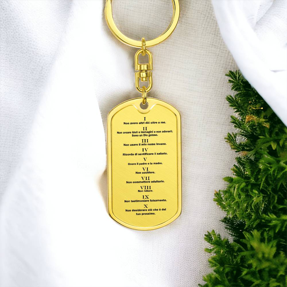 Ten Commandments Italian Dieci Comandamenti Bible Keychain Stainless Steel or 18k Gold Dog Tag-Express Your Love Gifts