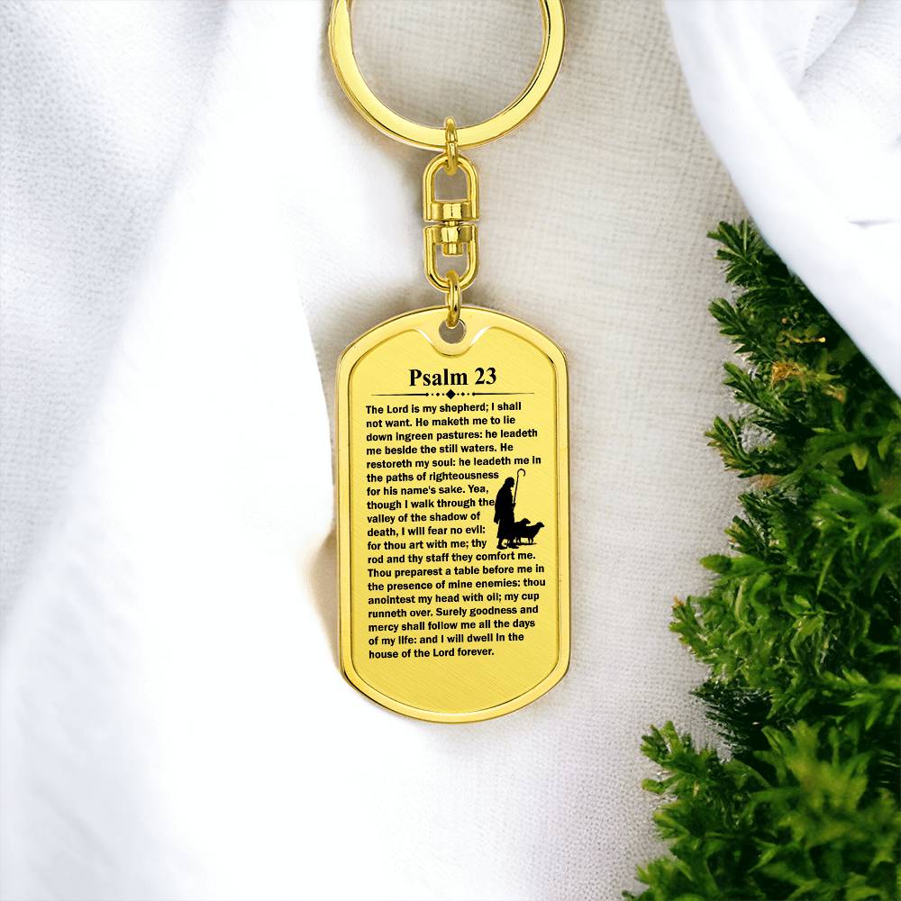 Psalm 23 English Bible Keychain Stainless Steel or 18k Gold Dog Tag-Express Your Love Gifts