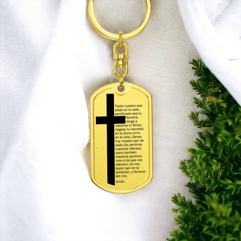Lords Prayer Spanish Padre Nuestro Bible Keychain Stainless Steel or 18k Gold Dog Tag-Express Your Love Gifts