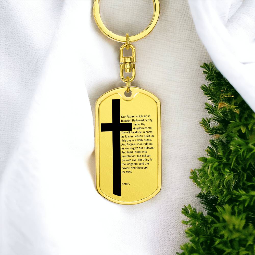 Lord's Prayer Bible Keychain Stainless Steel or 18k Gold Dog Tag-Express Your Love Gifts