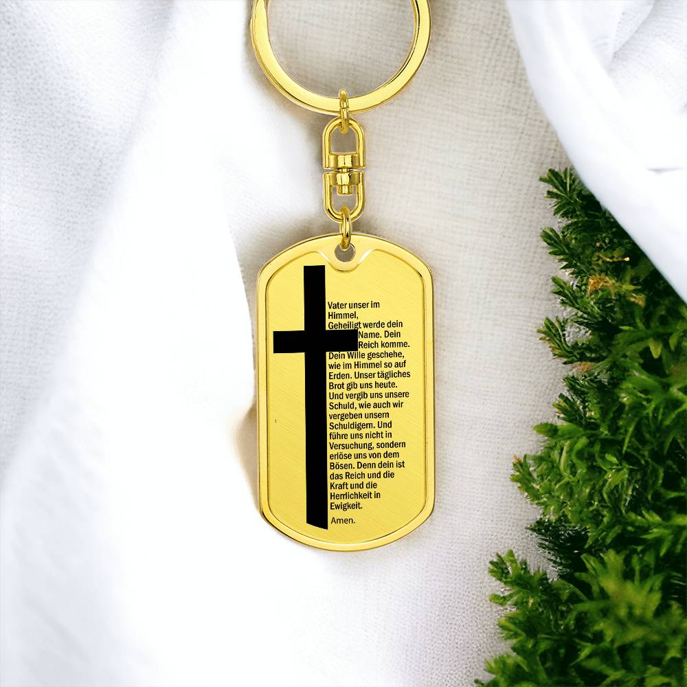 Lord's Prayer German Vater Unser Bible Keychain Stainless Steel or 18k Gold Dog Tag-Express Your Love Gifts