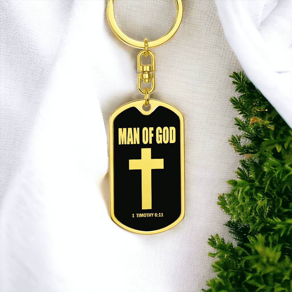 Man of God 1 Timothy 6 Bible Keychain Stainless Steel or 18k Gold Dog Tag-Express Your Love Gifts