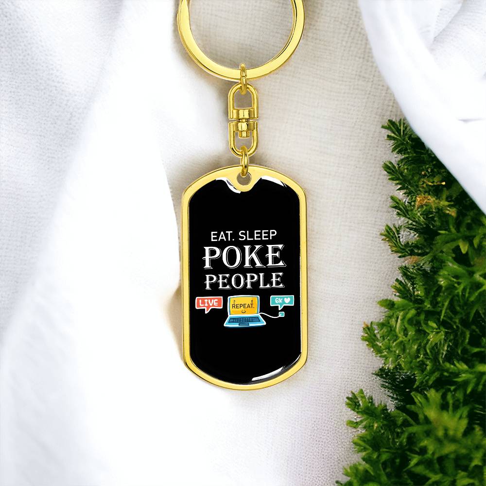 Eat Sleep Poke People Nurse Swivel Keychain Stainless Steel or 18k Gold Dog Tag-Express Your Love Gifts
